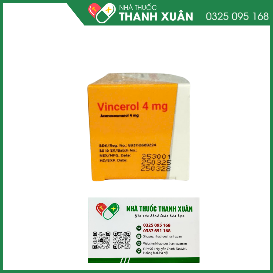 Vincerol 4mg - Phòng và trị huyết khối (10 vỉ x 10 viên)